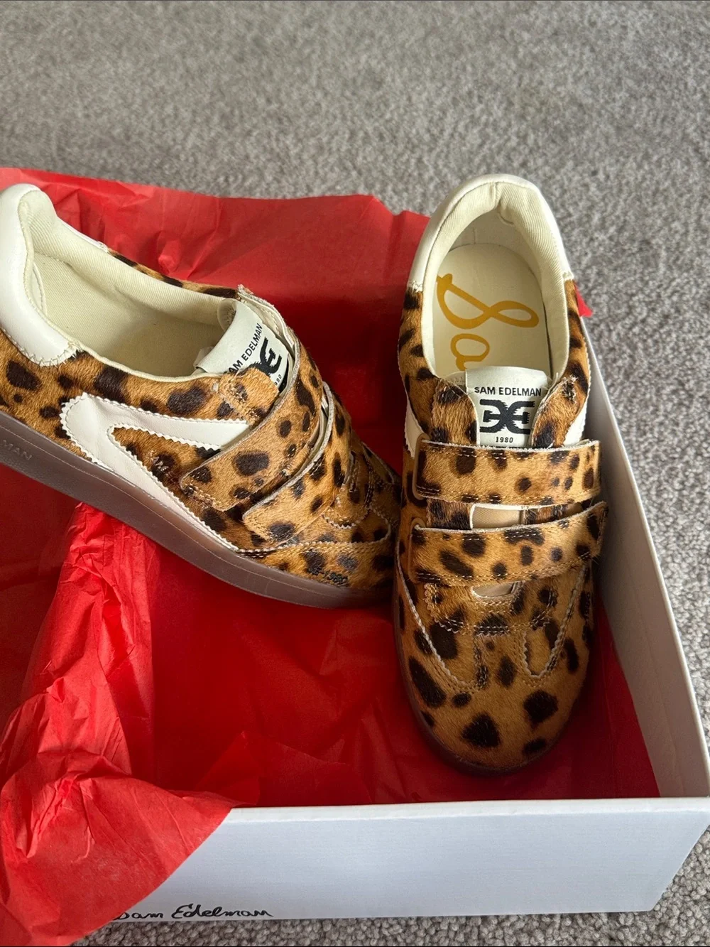 Sam Edelman Women Leopard Print Velcro Sneakers - Brown/Tan Size 7